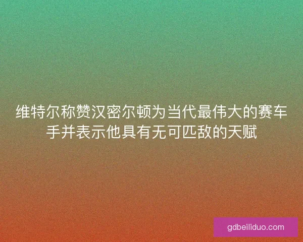 维特尔称赞汉密尔顿为当代最伟大的赛车手并表示他具有无可匹敌的天赋
