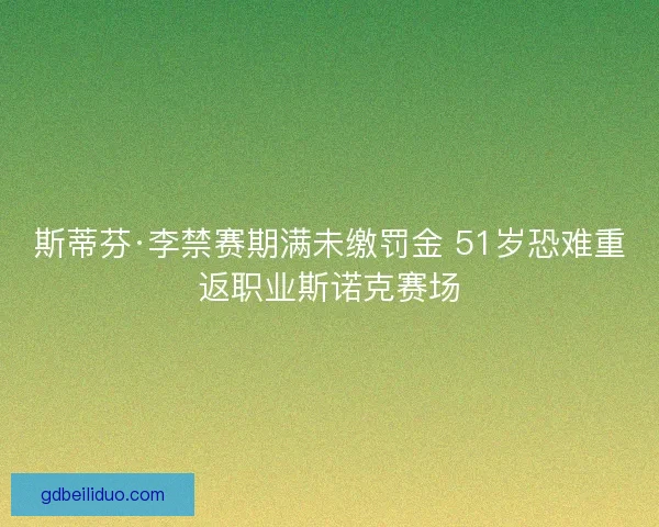 斯蒂芬·李禁赛期满未缴罚金 51岁恐难重返职业斯诺克赛场