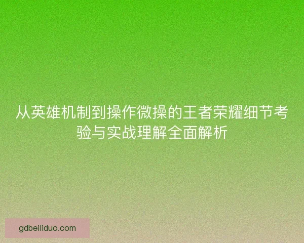 从英雄机制到操作微操的王者荣耀细节考验与实战理解全面解析