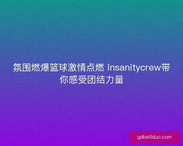 氛围燃爆篮球激情点燃 insanitycrew带你感受团结力量 氛围燃爆篮球激情点燃 insanitycrew带你感受团结力量